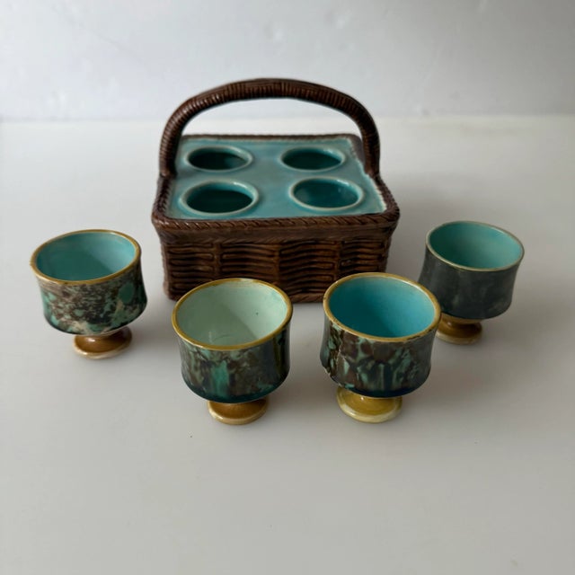 Late 19th Century 19th Century English Majolica Egg Cup Basket Set- 5 Pieces For Sale - Image 5 of 11