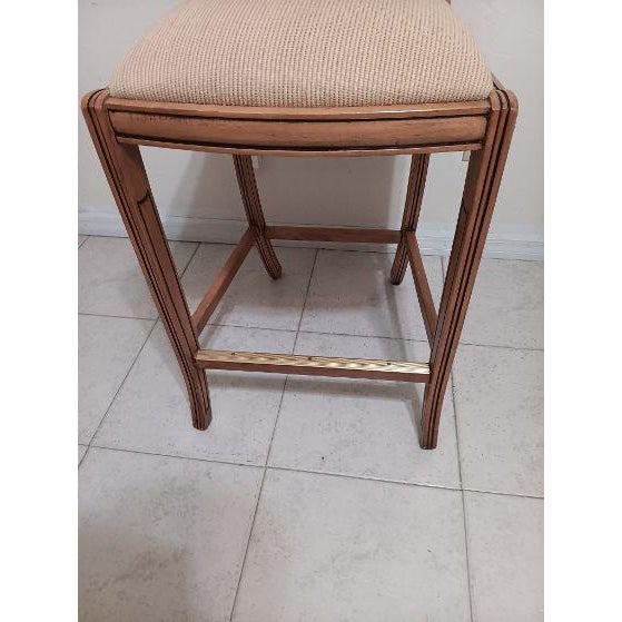 Traditional Three 1970s Wooden Counter-Height Stools With Striped Upholstered Seats and Backrests For Sale - Image 3 of 8