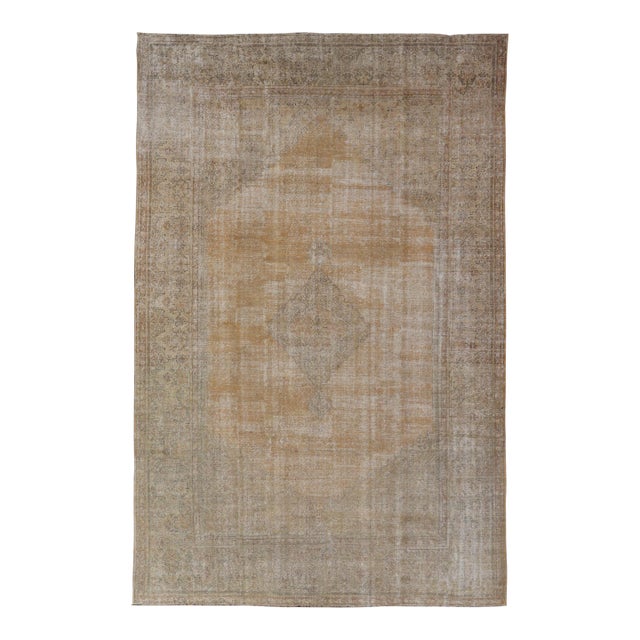 Antique Turkish Oushak Rug With Soft Camel and Muted Taupe Tones 12'0 X 18'5 For Sale