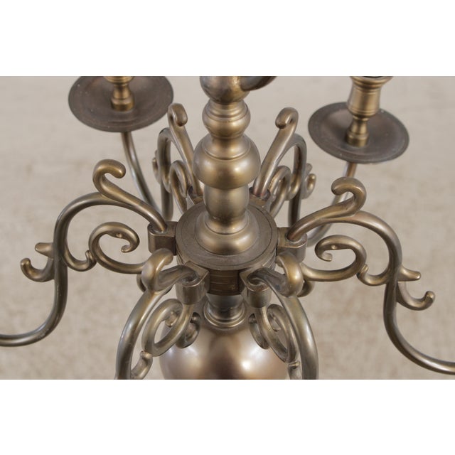 Metal 1970s Colonial Style Brass 6 Light Chandelier For Sale - Image 7 of 12