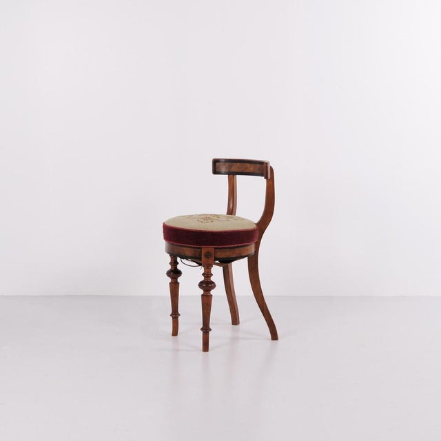 Small Piano Stool in Polished Walnut with Marquetry, 1880 For Sale - Image 3 of 12