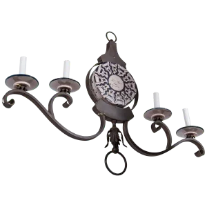 1970s Vintage Wrought Iron and Ceramic Chandelier