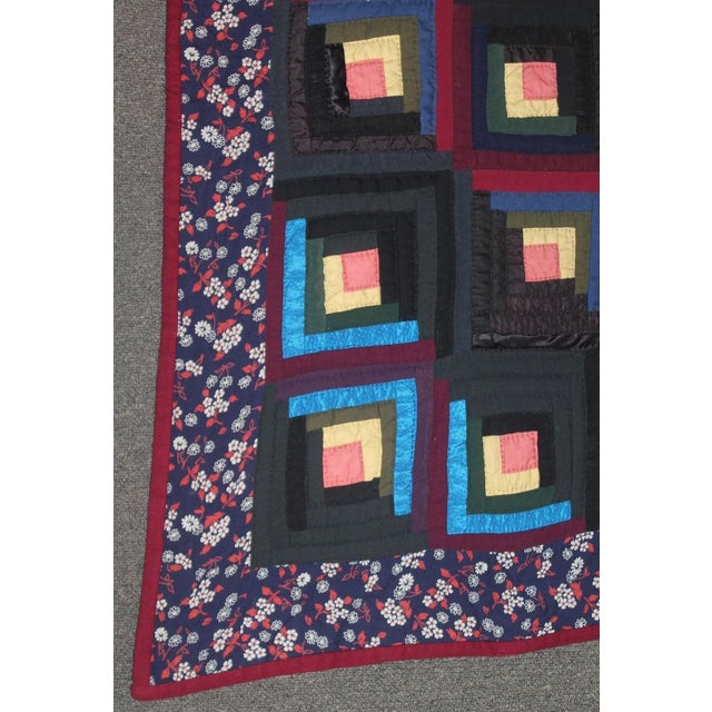 Purple 19thc Wool Flannel Log Cabin Quilt For Sale - Image 8 of 9