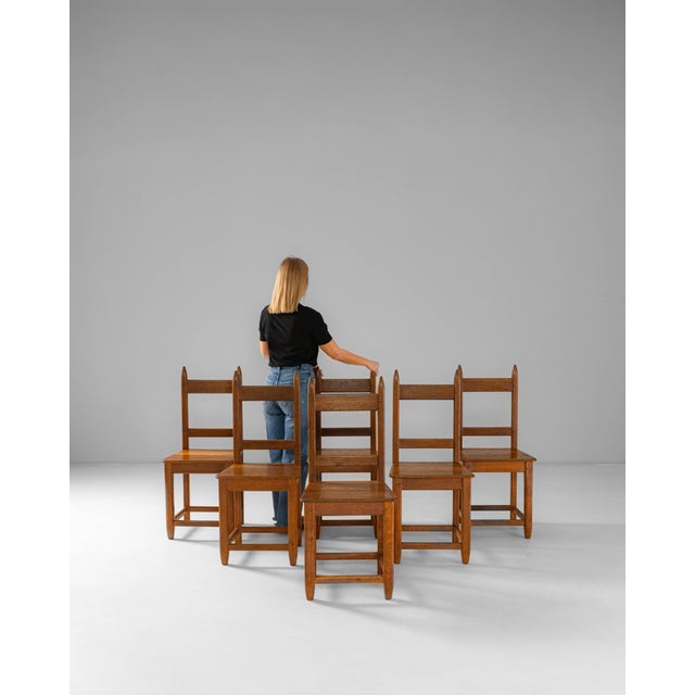 1970s French Brutalist Oak Dining Chairs In Original Patina - Set of 6 For Sale - Image 17 of 18