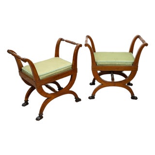 Antique Mahogany Feather Directors' Stools, Naples, Early 19th Century, Set of 2 For Sale