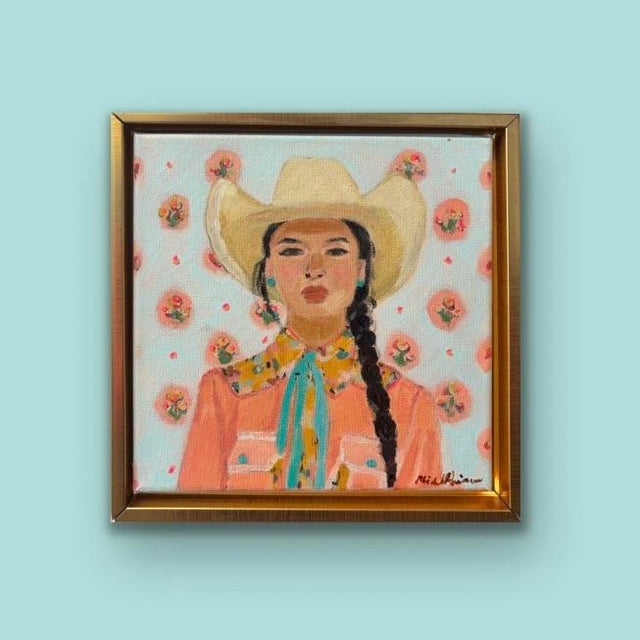 Pop Art “ Pink Pony Club” an Original Framed Painting of a Cowgirl by Michelle Heimann. For Sale - Image 3 of 3