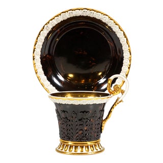 Viennese Imperial Marble and Gilt Porcelain Collecting Cup with Acanthus Relief, 1821, Set of 2 For Sale