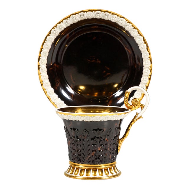 Viennese Imperial Marble and Gilt Porcelain Collecting Cup with Acanthus Relief, 1821, Set of 2 For Sale