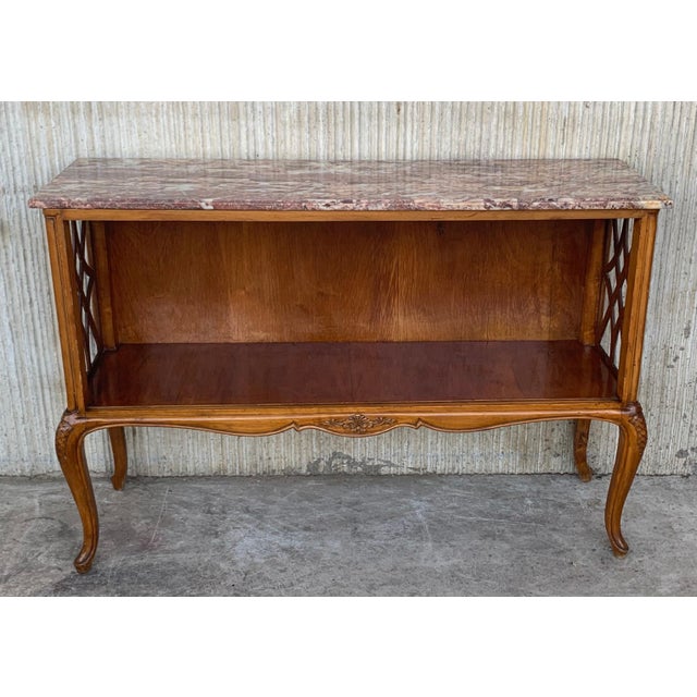 Early 20th Century Pair of French Server Sideboard Table Carved Oak Panels with open Shelve For Sale - Image 17 of 18