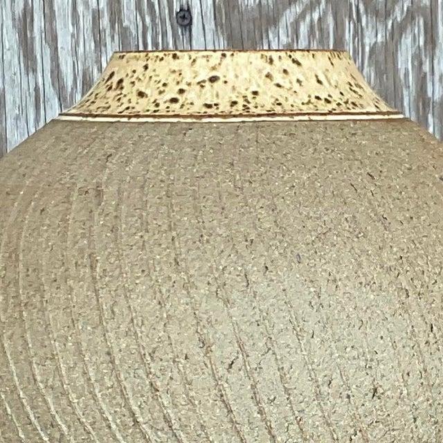 Vintage Boho Scored Studio Pottery Vase For Sale - Image 11 of 12