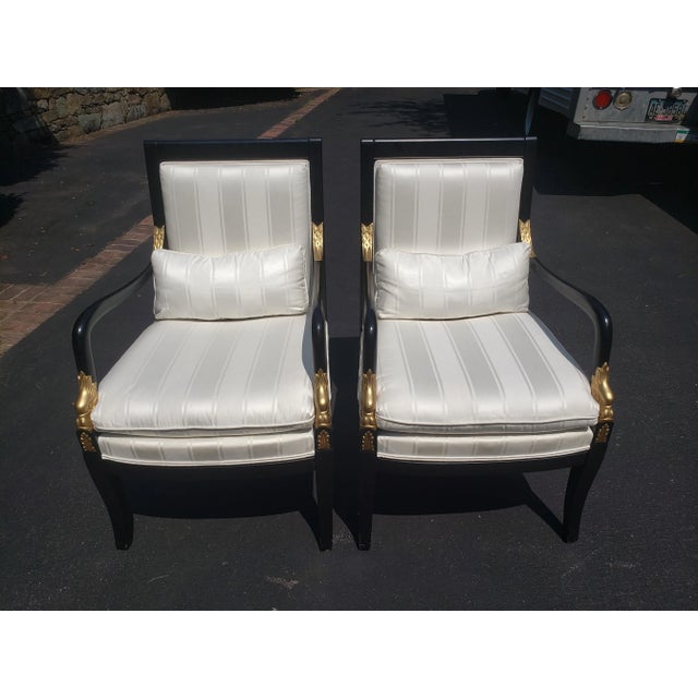 1990s Ethan Allen Swan Silk Upholstered Lounge Arm Chairs With Accent Pillows - a Pair For Sale - Image 13 of 13