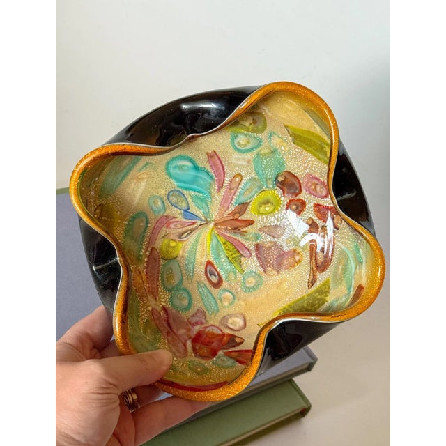 1950s 1950s Mid Century Modernist Italian Multicolor Confetti Murano Style Art Glass Freeform Decorative Bowl For Sale - Image 5 of 15