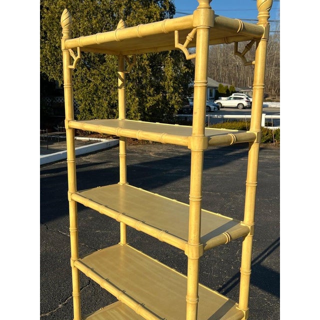 Palm Beach Regency Yellow Faux Bamboo Etagere Bookcase For Sale - Image 12 of 18