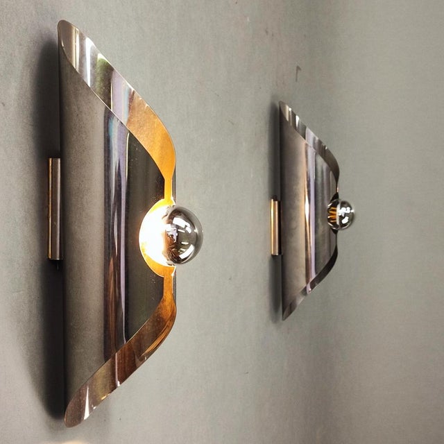 Silver Space Age Chrome Wall Lights, 1960s, Set of 2 For Sale - Image 8 of 15