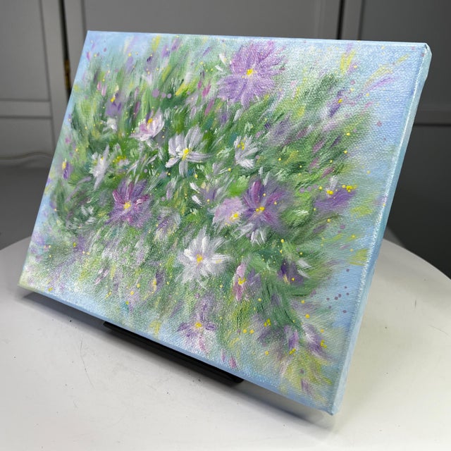 2020s "Flowering 1" Stretched Canvas Acrylic Painting Floral Wall Art 8" X 10" For Sale - Image 5 of 7