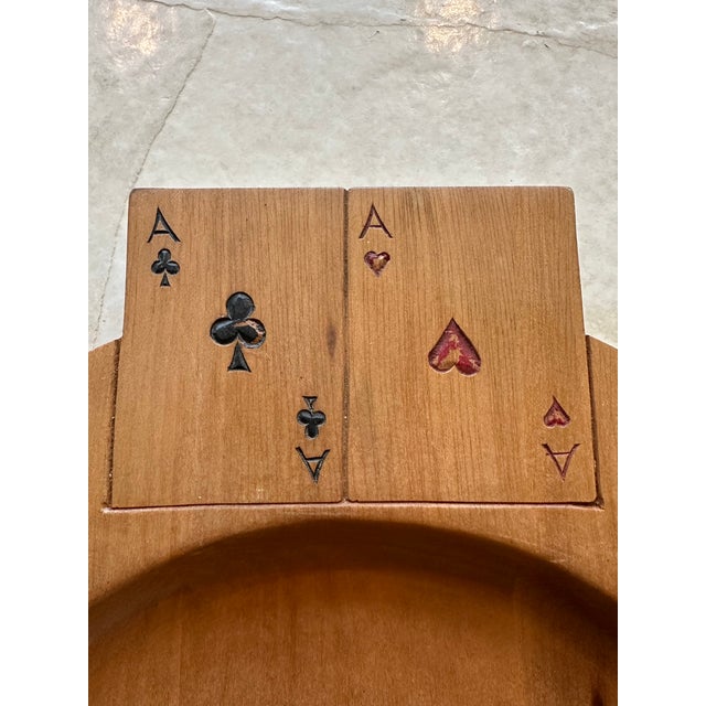 Vintage Handcarved Oval Wooden Tray With Playing Card Handles For Sale - Image 14 of 15