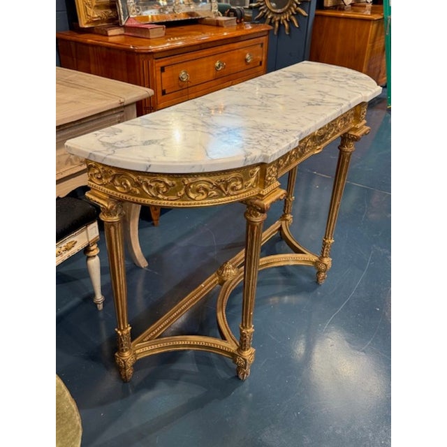 Wood 19th Century French Carved and Giltwood Console With Marble Top For Sale - Image 7 of 7