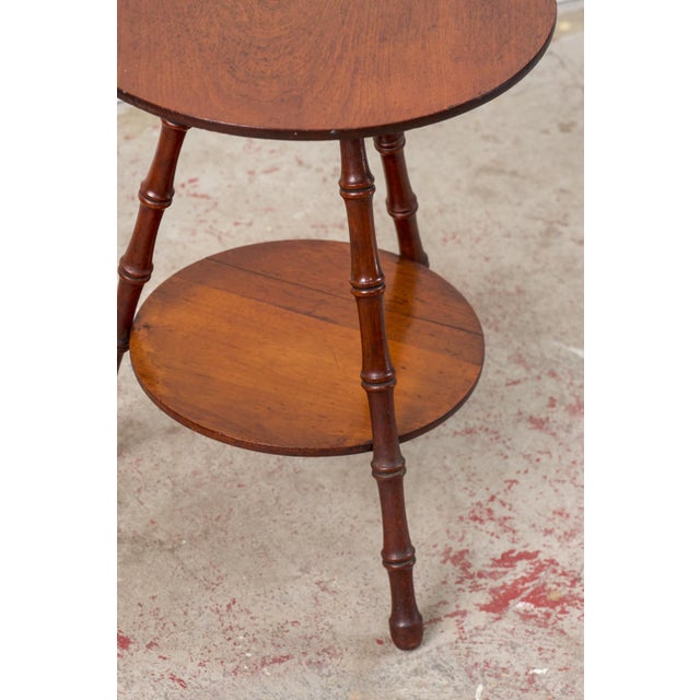 Mid 19th Century English Faux Bamboo Two-Tier Round Table With Cane Cut Legs For Sale - Image 4 of 5