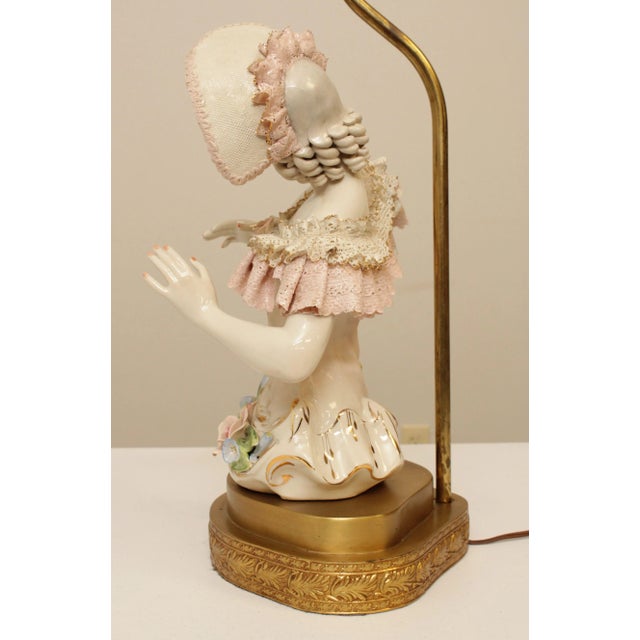 Antique White Vintage Porcelain Figurine Table Lamps - A Pair For Sale - Image 8 of 13