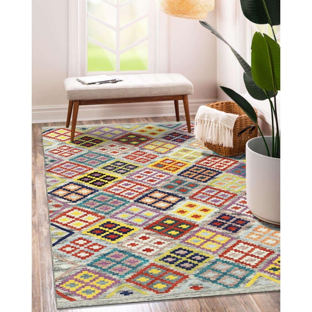 2020s 5x8 Nadia Kilim Multicolor Geometric Modern Flatweave Wool Carpet Rug For Sale - Image 5 of 6