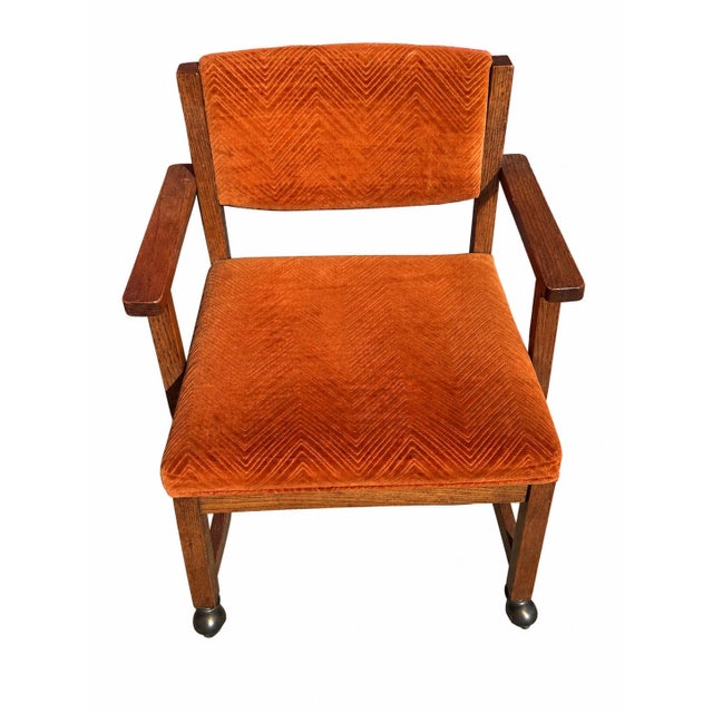 Mid-Century Modern 1970's Bernhardt Mid Century Modern Burnt Orange Velvet Rolling Dining Chairs - Set of 4 For Sale - Image 3 of 11