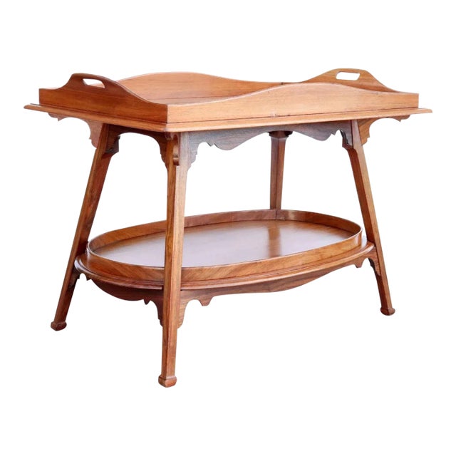 Belgian Art Nouveau Lacquered Mixed Woods Two-Tier Tray Bar Table For Sale
