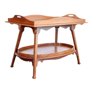 Belgian Art Nouveau Lacquered Mixed Woods Two-Tier Tray Bar Table