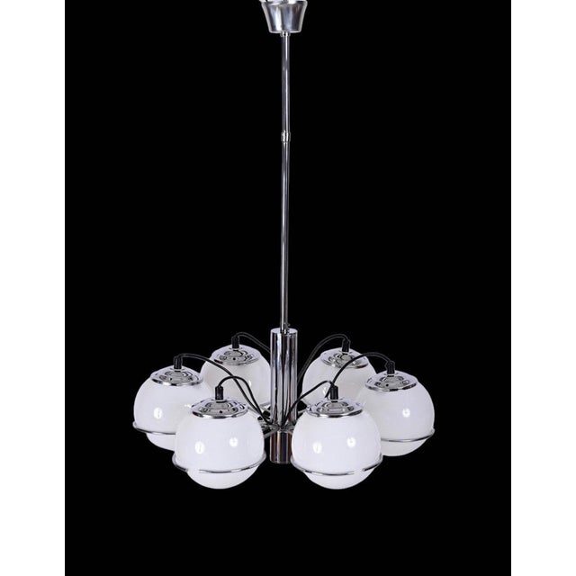 Silver Vintage Opaline Glass and Chrome Pendant Lamp from Targetti Sankey, Italy, 1970s For Sale - Image 8 of 9