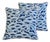 Pair of custom-tailored pillows in Kravet Fabric "Decowaves Ultramarine Blue" cotton fabric depicting a beautiful modern...