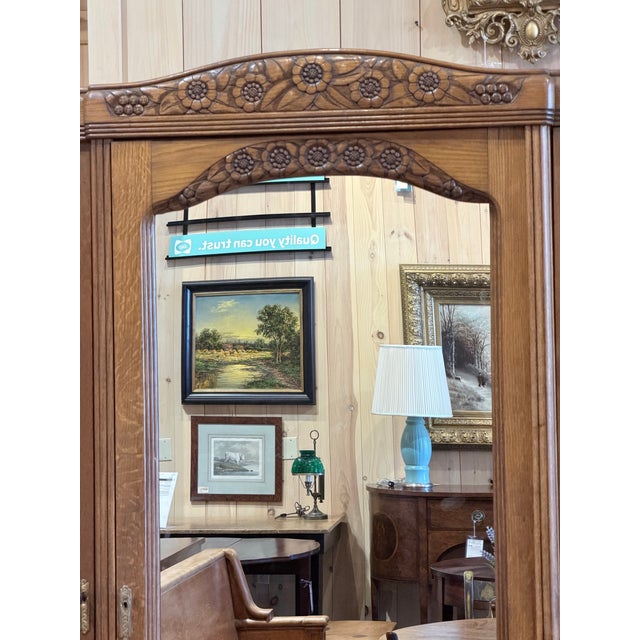 Vintage Carved Wood Armoire With Mirrored Door For Sale - Image 4 of 10