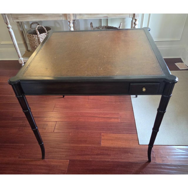 1980s Faux Bamboo Leather Top Mahjong Table For Sale - Image 14 of 14