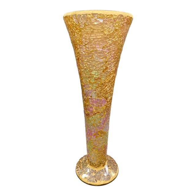 Vintage Mosaic Glass Trumpet Vase For Sale