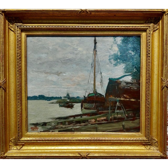 Brown Henry Ward Ranger - New England Harbor Scene -Oil Painting For Sale - Image 8 of 8
