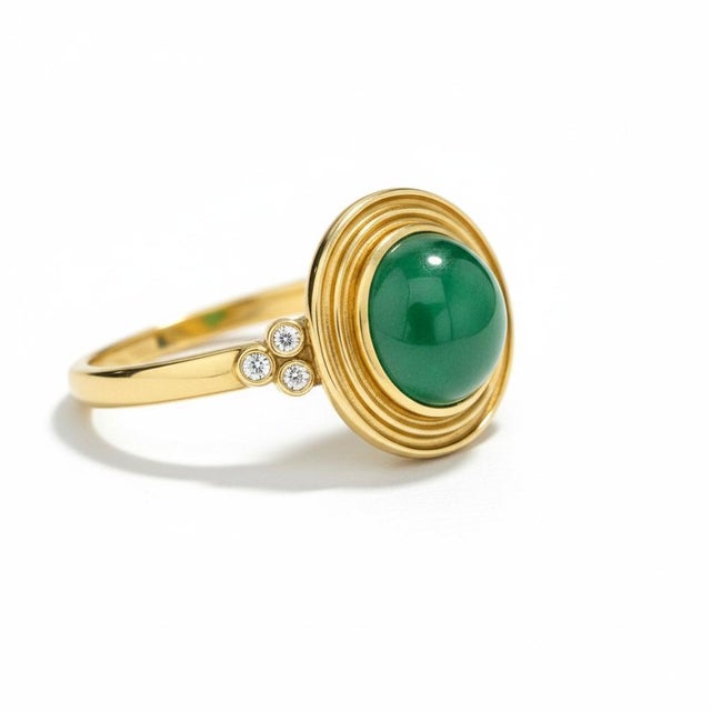 Vintage Inspired Green Onyx and Topaz Ring in Silver, Gold, Size 6 For Sale - Image 10 of 11