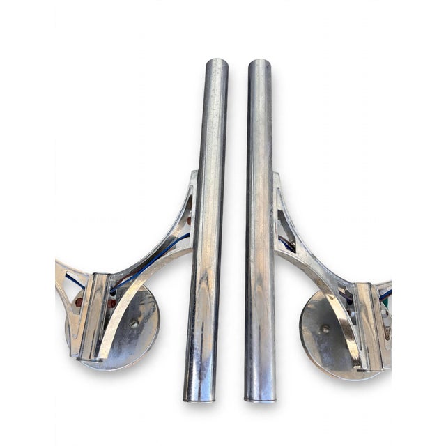 Chrome Steel Sconces by Gaetano Sciolari, 1960s, Set of 2, in Very Good conditions. Designed 1960 to 1969 European Plug...
