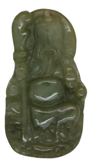 Dark Green Jade Pendant With Standing General Guan, Kwan Kong Figure