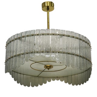 Mid-Century Style Round Murano Glass and Brass Chandelier, 2000s For Sale