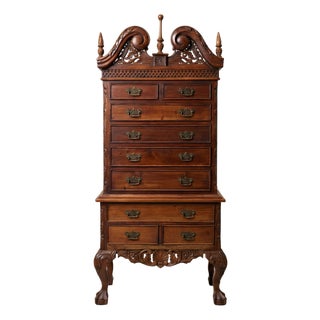 Mid 20th Century Carved Chippendale Lingerie Chest on Stand For Sale