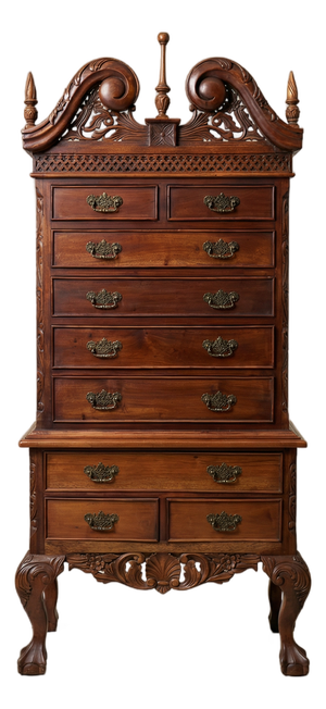 Mid 20th Century Carved Chippendale Lingerie Chest on Stand