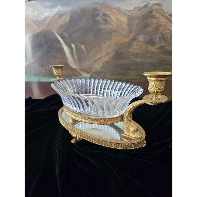 Antique Baccarat Attributed Crystal Bronze Dolphin Centerpiece For Sale - Image 10 of 13
