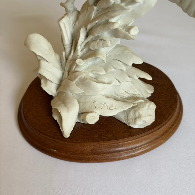 White Vintage Auro Belcari Mallard Duck Sculpture on Wood Base For Sale - Image 8 of 8