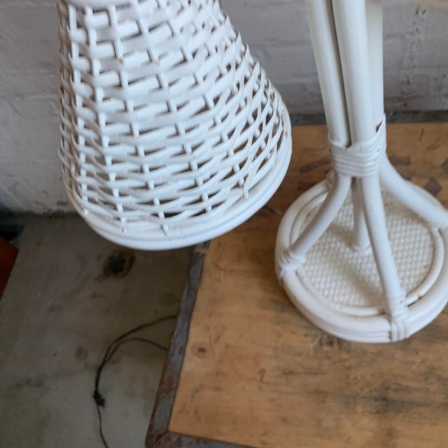 White Mid-20th Century White French Boho Double Rattan Table Lamp Manner of Louis Sognot For Sale - Image 8 of 12
