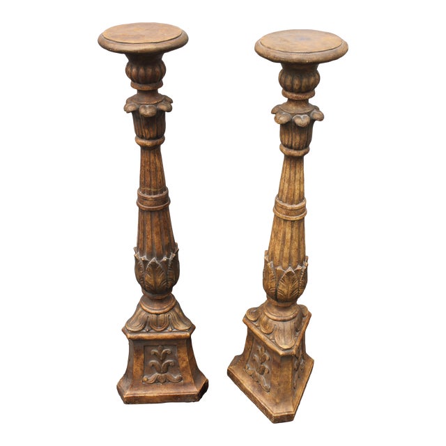 C1900 Antique French Rococo Style Tall Plaster Sculpted Display Pedestals a - Pair For Sale