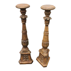 C1900 Antique French Rococo Style Tall Plaster Sculpted Display Pedestals a - Pair