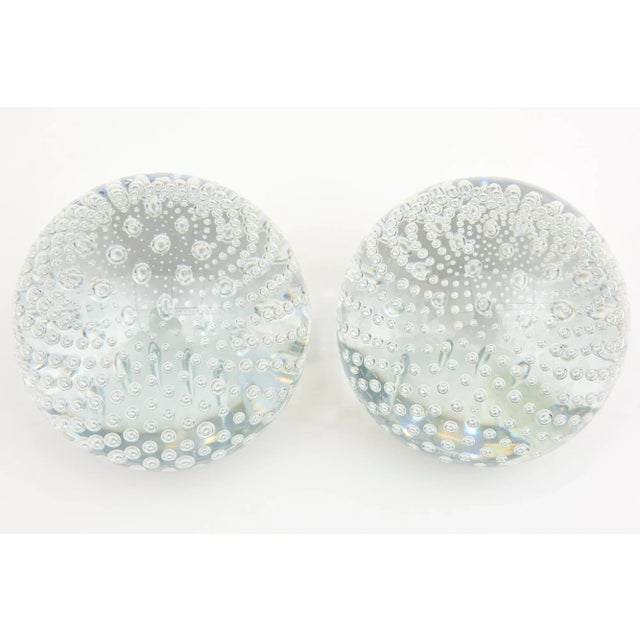 1990s Vintage Large Bullecante Bubble Infinity Clear Glass Balls or Bookends Pair Of For Sale - Image 5 of 11