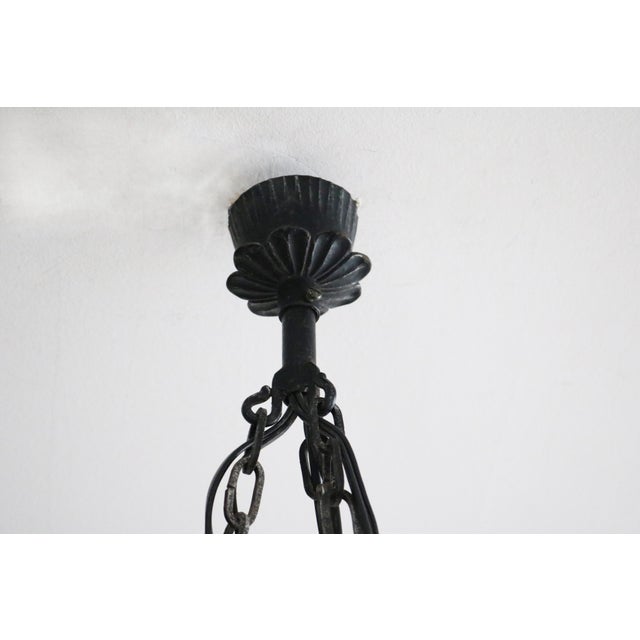 Black Large Brutalist Handcrafted Wrought Iron Chandelier, 1960s For Sale - Image 8 of 12