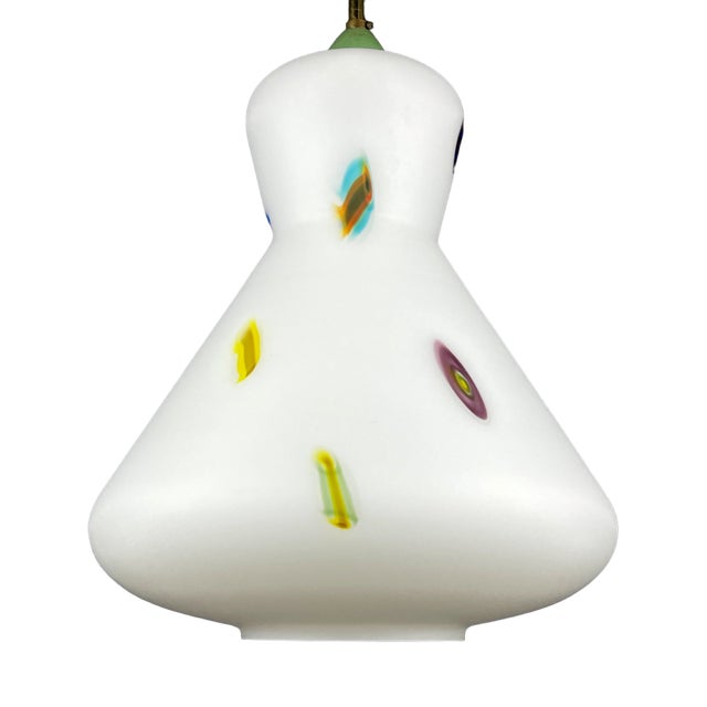 Mid-Century Italian Opaline Murano Glass Pendant Lamp by Stilnovo, 1950s For Sale