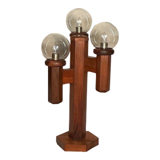 Vintage 70s Modeline of California Pine Cactus Table Lamp With Glass Globes For Sale