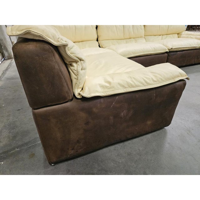 Italian Modular Corner Sofa in Leather and Suede, 1970s, Set of 4 For Sale - Image 12 of 18