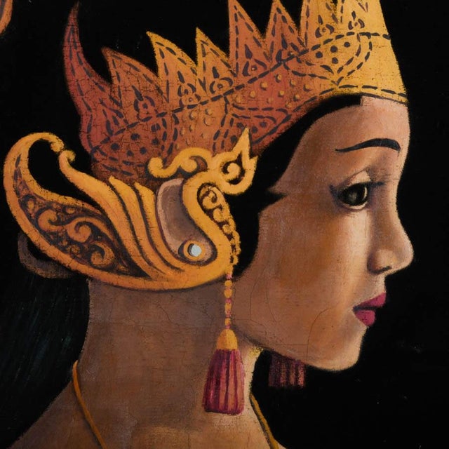 Traditional Framed Signed Painting on Velvet of a Bali Woman For Sale - Image 3 of 14